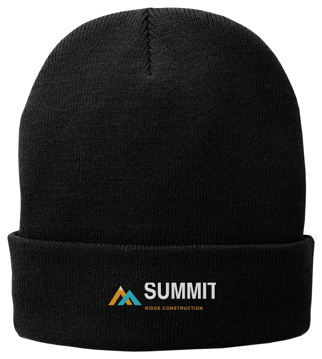 Black winter beanie with sample embroidered business logo