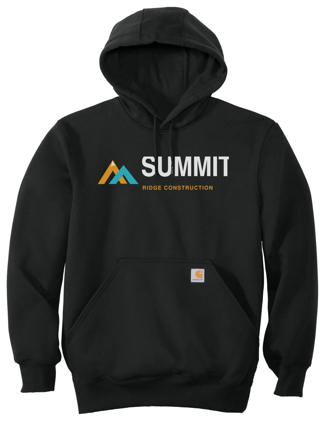 Black Carhartt Rain Defender hoodie with an illustrative company logo