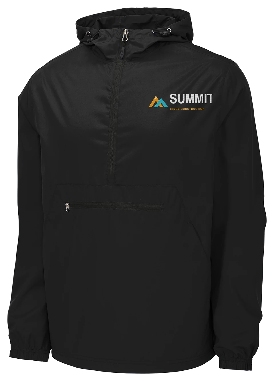 Black rain jacket with sample embroidered business logo