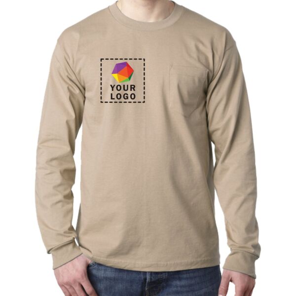Adult 6.1 oz., 100% Cotton Long Sleeve Pocket T-Shirt Thumbnail