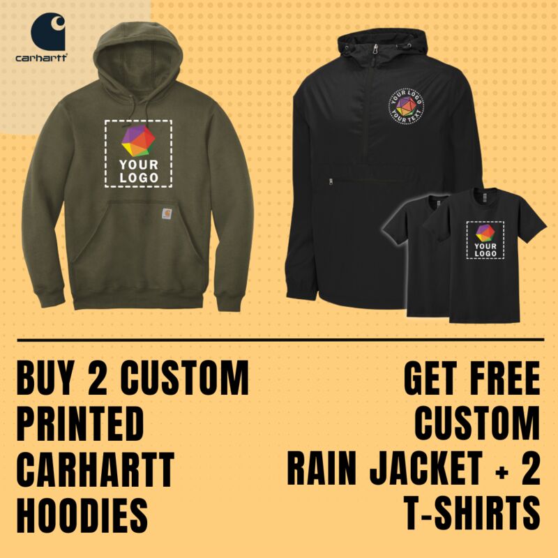 Buy 2 Custom Printed Carhartt Hoodies Get Free Custom Rain Jacket + 2 T-Shirts Thumbnail