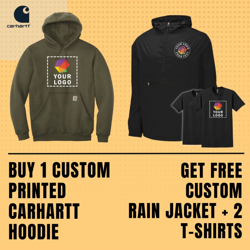 Buy 1 Custom Printed Carhartt Hoodie Get Free Custom Rain Jacket + 2 T-Shirts Thumbnail