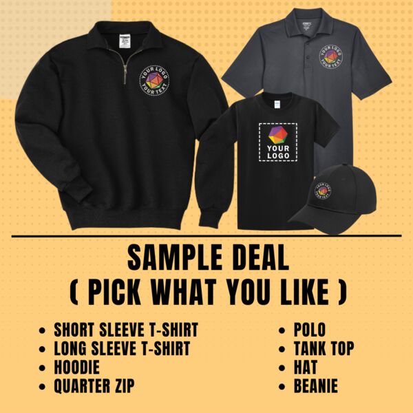 Get Any 4 Custom Printed Or Custom Embroidered Items You Like ( Sample Deal ) Thumbnail